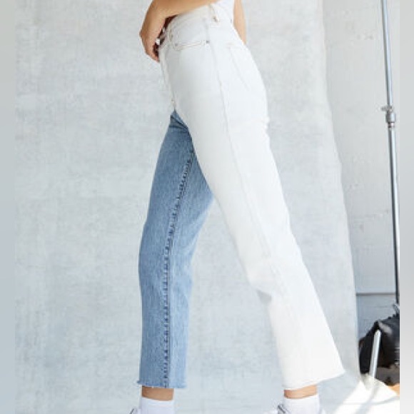 PACSUN Eco White Two-Tone High Waisted Straight Leg Jeans - Picture 7 of 8